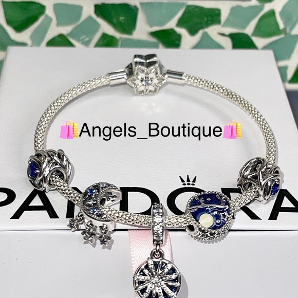 New Pandora Wire Mesh Snowflake Clasp Bracelet With 5 Charms - Picture 3 of 6